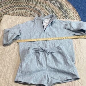 Lounge wear Gray Quarter-Zip Sweatshirt and matching shorts